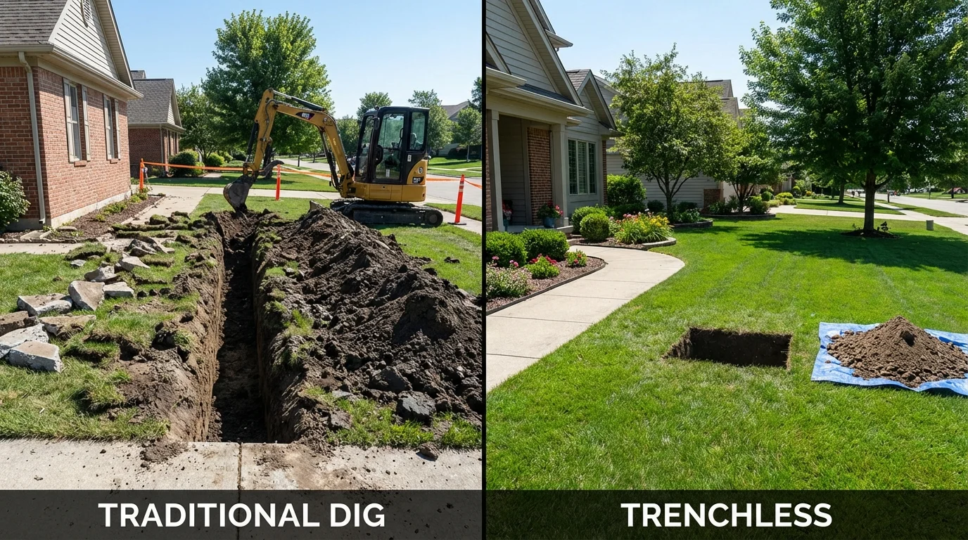 Trenchless sewer repair with minimal yard damage versus traditional excavation in Aiken, SC